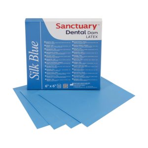 Sanctuary Powder-Free Latex Silk Blue Dental Dam (Šilkinė mėlyna koferdamo guma su lateksu) - Image 2